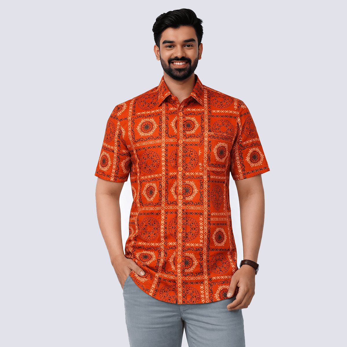 Arong Half Sleeve Cotton Shirt | Bunonika-52 1 Arong Half Sleeve Cotton Shirt for Men