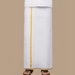 Premium Men 100% Cotton Single Layer 3/4" Gold Jari Border South Indian Dhoti | Tamil Lungi